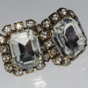 Elegant J. Crew Gold Tone Earrings with Large Rhinestone Halo